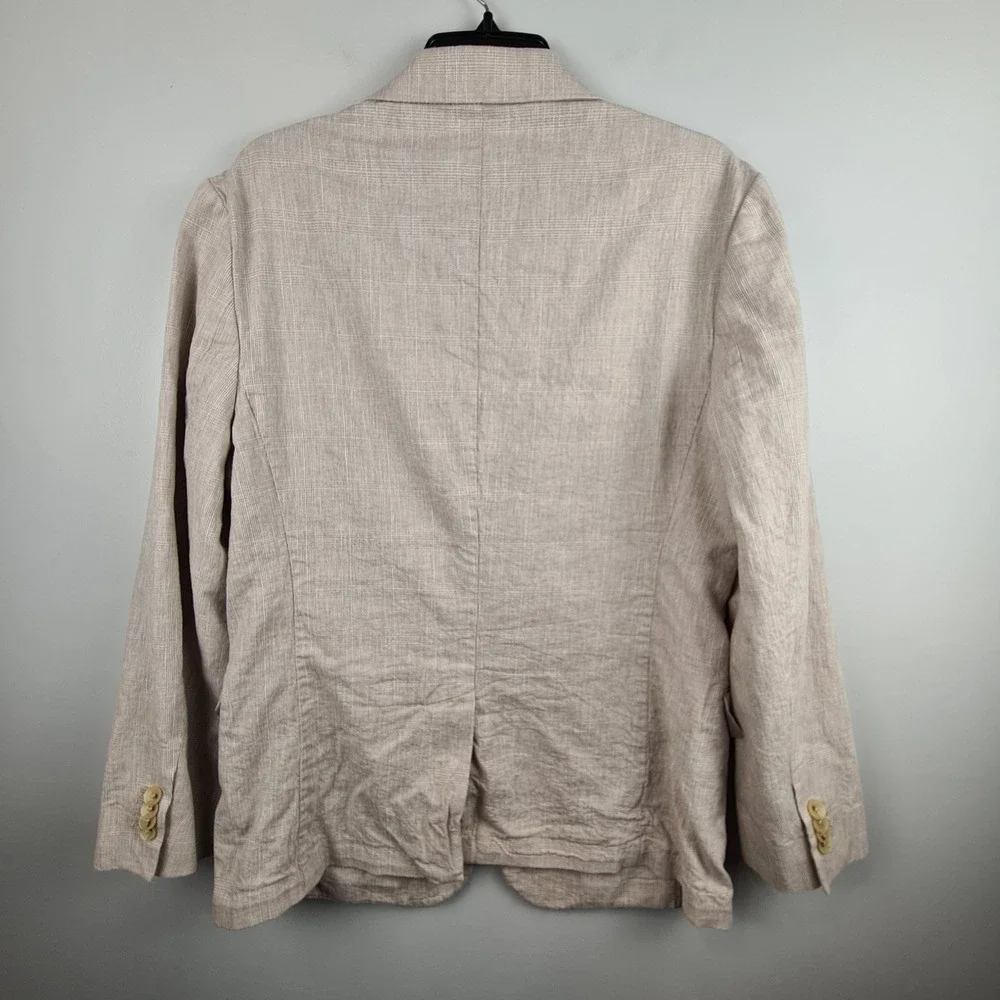 Banana Republic Mens 40S Tailored Linen Blend Glen Plaid Blazer Beige 40 Short